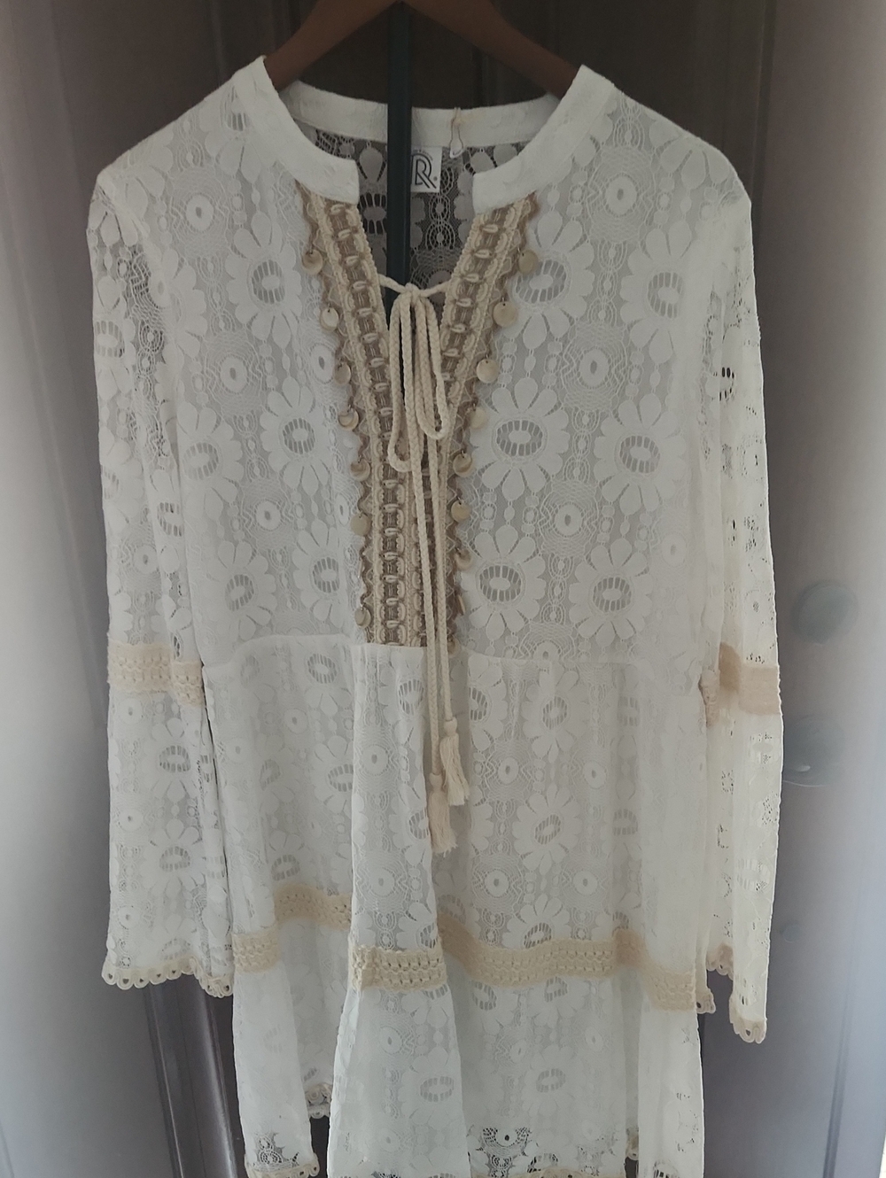 Women's White Lace Tunic with Crochet Trim